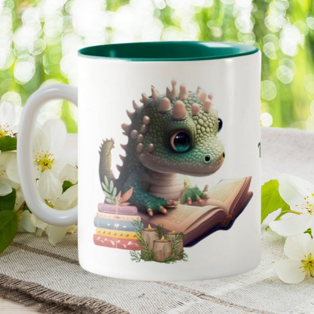 Niedlicher Alligator Lesen eines Buches Personalis Zweifarbige Tasse (Von Creator hochgeladen)