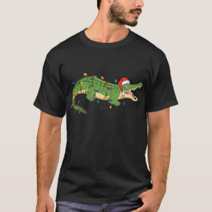 Niedlicher Alligator mit Weihnachtsbeleuchtung des T-Shirt