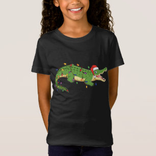 Niedlicher Alligator mit Weihnachtsbeleuchtung des T-Shirt