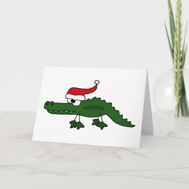 Niedlicher Alligatortragender Weihnachtshut Feiertagskarte (Vorderseite)