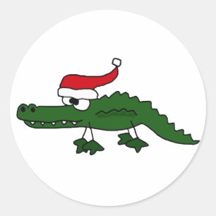 Niedlicher Alligatortragender Weihnachtshut Runder Aufkleber