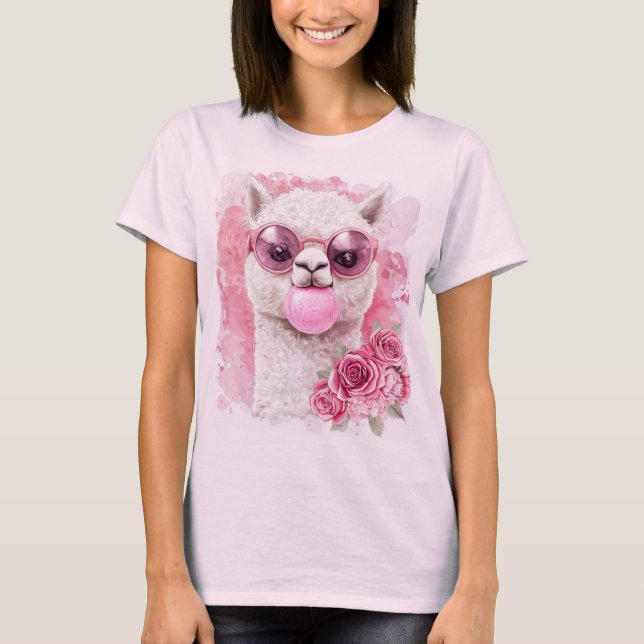 Niedlicher Alpaca T - Shirt - Bubblegum Llama mit  (Vorderseite)