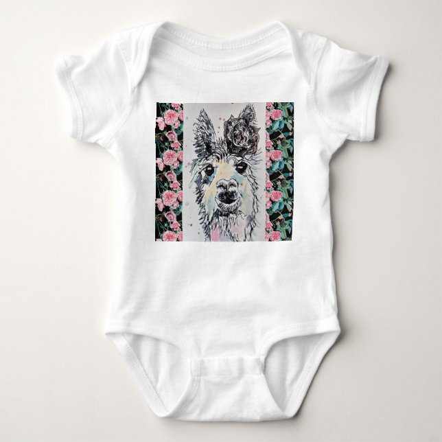 Niedlicher Alpacca Llama Watercolor Baby Anzug Baby Strampler (Vorderseite)