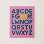 Niedlicher Alphabet Letter Art Collection Puzzle<br><div class="desc">Spaß,  spielerisches typografisches Design des Alphabets in Bright Fuchsia Pink und Aquamarin Blue mit dem H und dem I in Lemon Yellow</div>