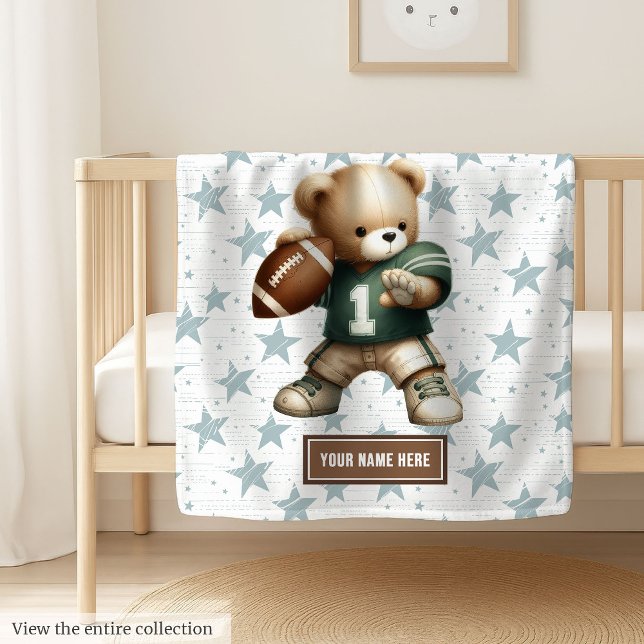 Niedlicher American Football Teddy Bär Personalisi Fleecedecke (Cute American football teddy bear blanket – perfect boy birthday gift.)