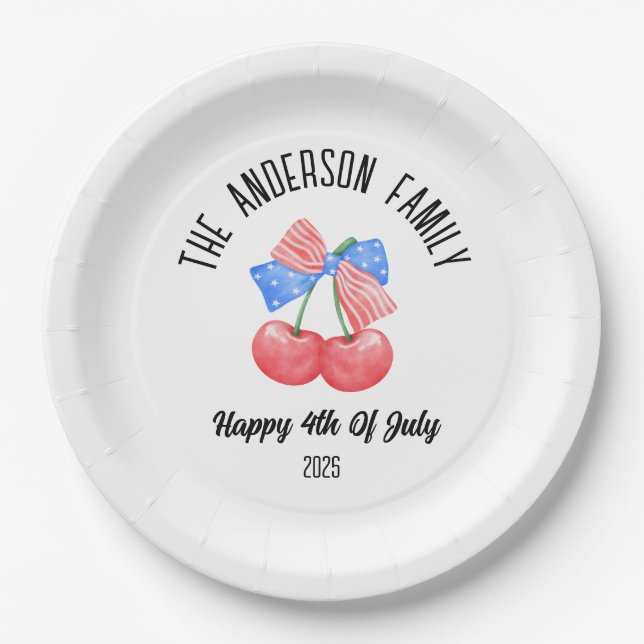 Niedlicher amerikanischer Flaggenbow Personalisier Pappteller (Vorderseite)