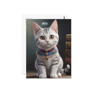 Niedlicher amerikanischer Kurzhaarkitte mit großen Postkarte