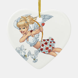 Niedlicher Amor-Engel mit Liebe-Pfeil durch Al Rio Keramik Ornament