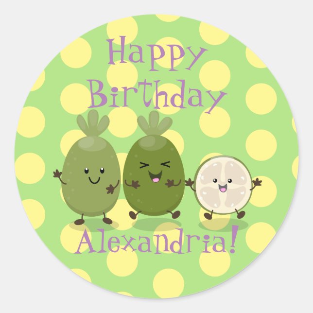 Niedlicher Ananas guava feijoa lustiger Cartoon Runder Aufkleber (Vorderseite)