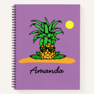 Niedlicher Ananas Lavendel Personalisierter Name Notizbuch