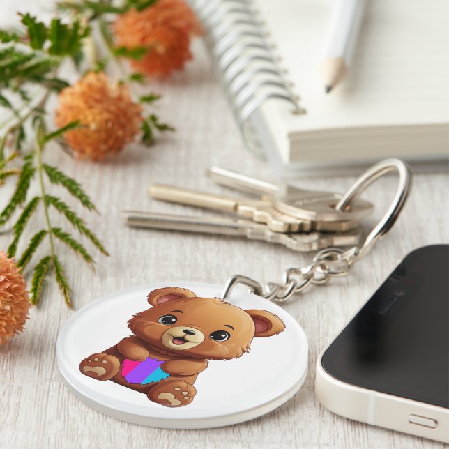 Niedlicher androgyner Stachelbär mit Herz Schlüsselanhänger (Vorderseite rechts)