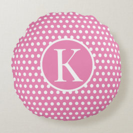 Niedlicher Anfangsbuchstabe Polka Dot Pink Rundes Kissen