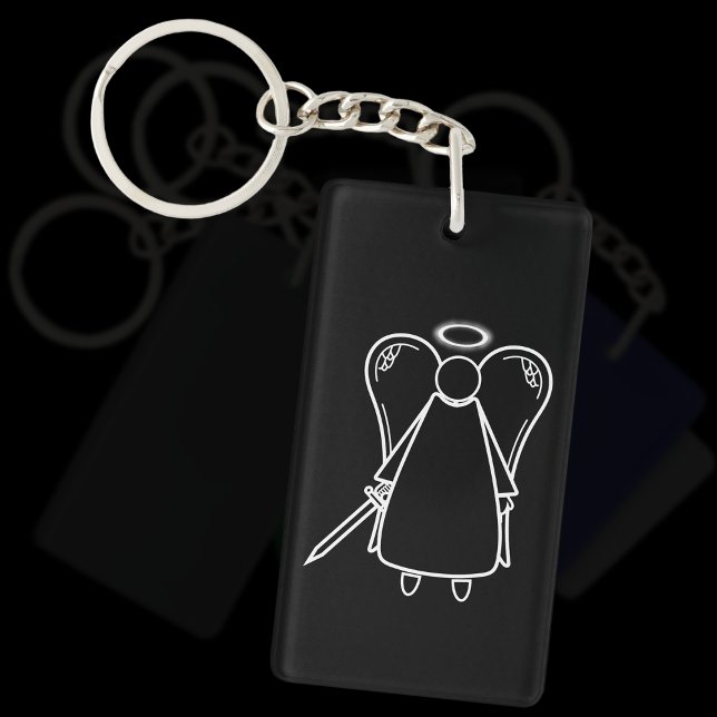 Niedlicher Angel aus Schwarz und Weiß (beidseitig) Schlüsselanhänger (Avenging Angel Black Keyring)
