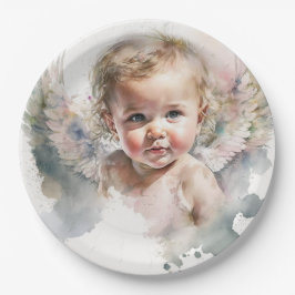 Niedlicher Angel Baby-Taufe Pappteller