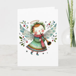 Niedlicher Angel Folk Art Style Frohe Weihnachten Karte