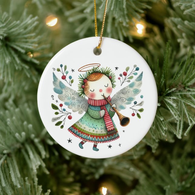 Niedlicher Angel Folk Art Style Keramik Ornament (Baum)