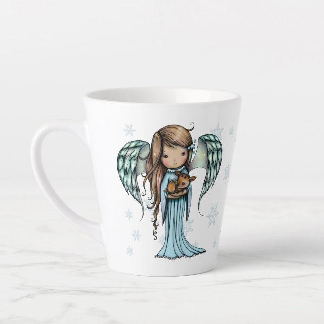 Niedlicher Angel mit Fauna in Schneeflocken Weihna Milchtasse (Links)