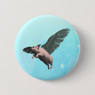 Niedlicher Angel Pig im Himmel Button
