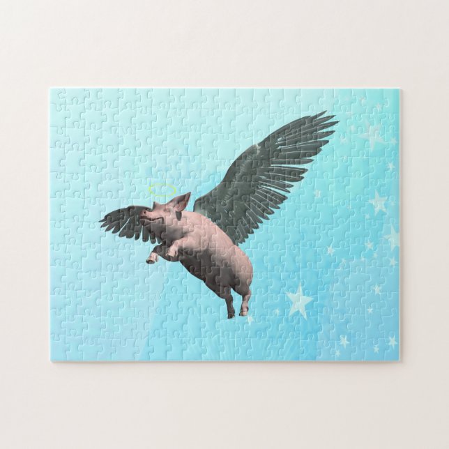 Niedlicher Angel Pig im Himmel Puzzle (Horizontal)
