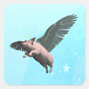 Niedlicher Angel Pig im Himmel Quadratischer Aufkleber