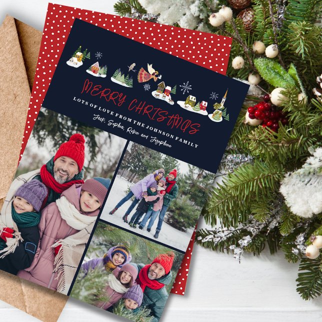 Niedlicher Angel Weltfrieden Foto Weihnachten 3 Fo (christmas holiday 3 photos card,santa and his reindeers,cute kids children,nordic village landscape )