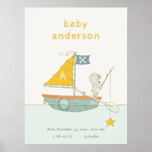 Niedlicher Angelbär Stern Segelboot Kinder Monogra Poster