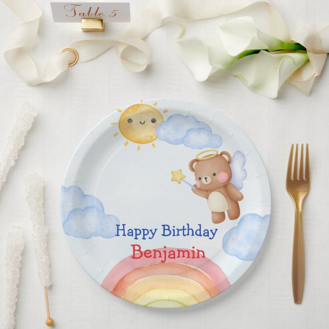 Niedlicher Angle-Teddybär, Geburtstagspartei Pappteller (Hochzeit)
