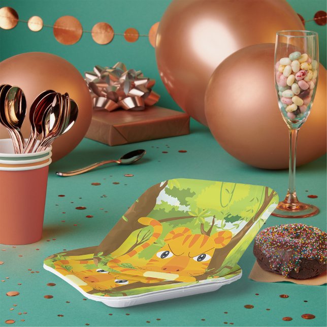 Niedlicher Angry Tiger Cartoon in Dschungel Pappteller (Von Creator hochgeladen)