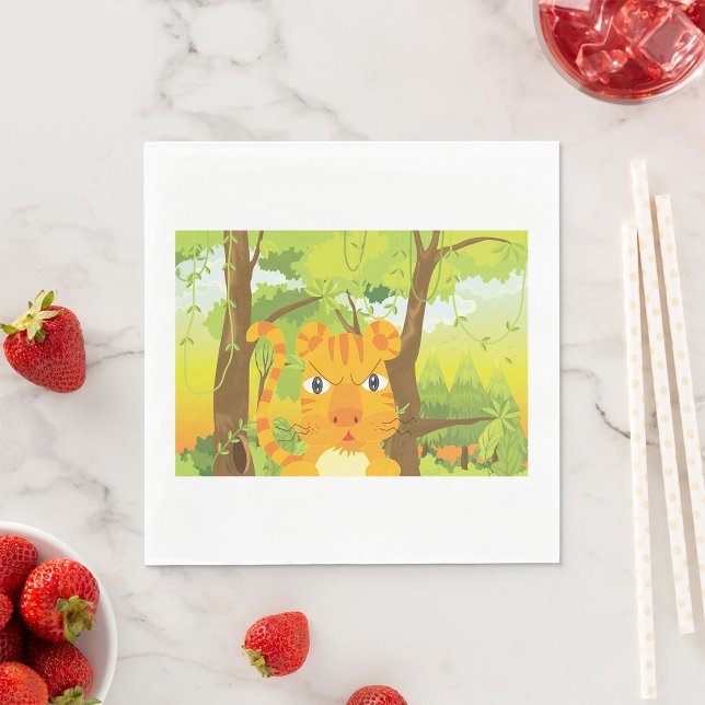 Niedlicher Angry Tiger Cartoon in Dschungel Serviette (Von Creator hochgeladen)