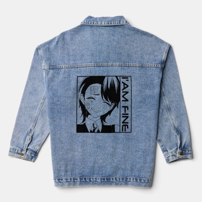 Niedlicher Anime-Charakter: "I'M FINE" Jeansjacke (Rückseite)