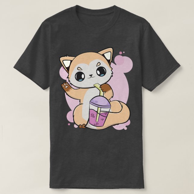 Niedlicher Anime-Fox mit Boba für Tee aus der Blas (Design vorne)