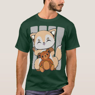 Niedlicher Anime-Fox mit Kawaii-Spielzeug und Tedd T-Shirt