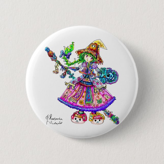 Niedlicher Anime-Hexe Kawaii Halloween magischer Button (Vorderseite)