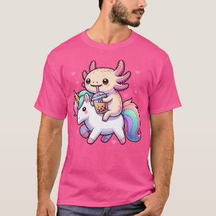 Niedlicher Anime Kawaii Axolotl Reiten im Einhorn  T-Shirt