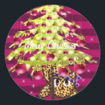 Niedlicher Anime Leopard unter Limonem Weihnachtsb Runder Aufkleber<br><div class="desc">Weitere Weihnachtsdesigns von Sandra</div>