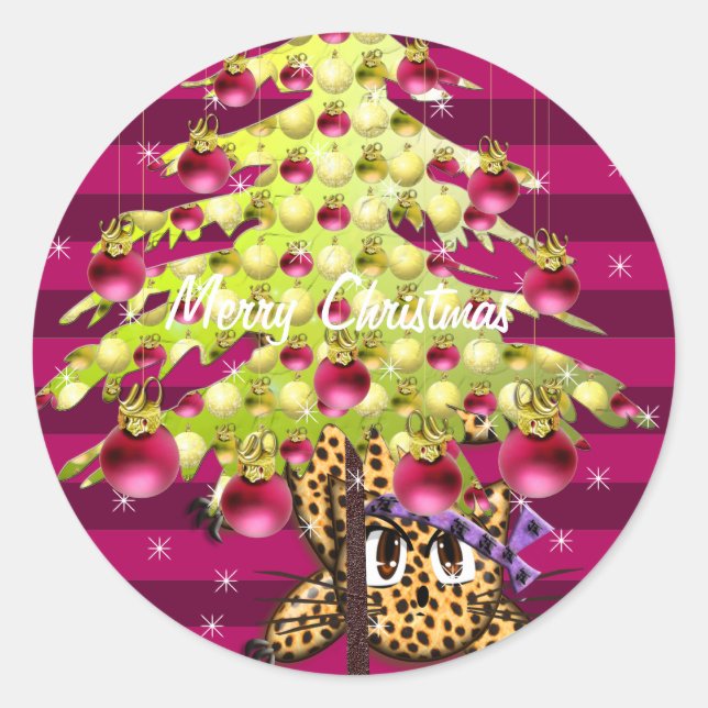 Niedlicher Anime Leopard unter Limonem Weihnachtsb Runder Aufkleber (Vorderseite)