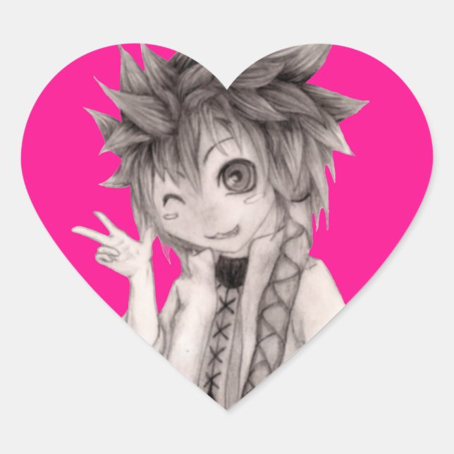 Niedlicher Anime-Typ, Original Zeichnend Herz-Aufkleber (Vorderseite)