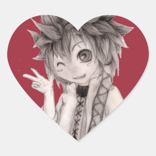Niedlicher Anime-Typ, Original Zeichnend Herz-Aufkleber (Vorderseite)