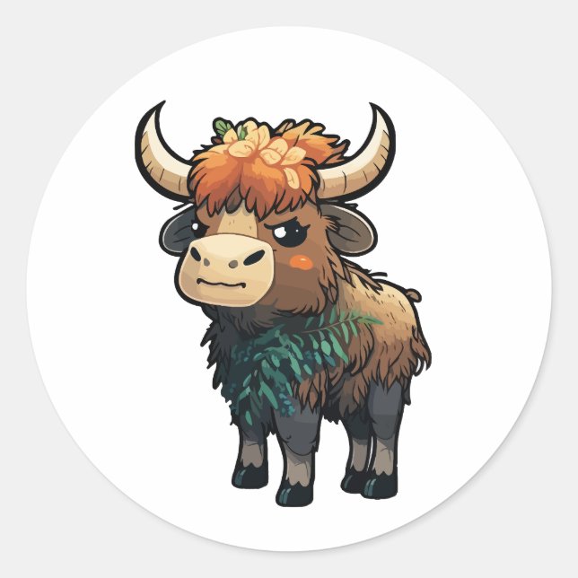 niedlicher Anoa-Cartoon-Stil Runder Aufkleber (Vorderseite)