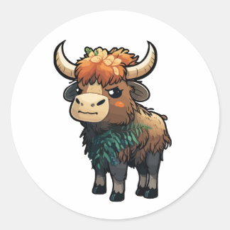 niedlicher Anoa-Cartoon-Stil Runder Aufkleber