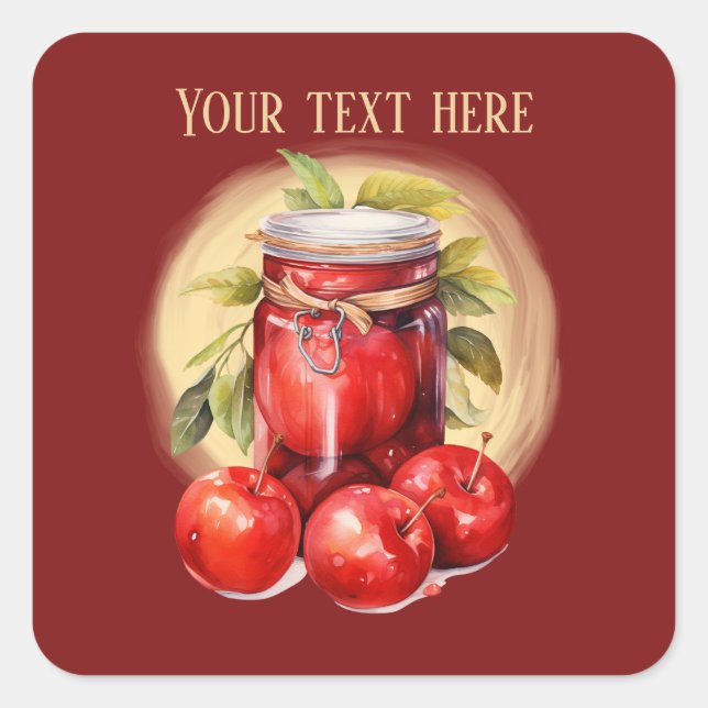 Niedlicher Apfelkuchen Text hinzufügen Quadratischer Aufkleber (Vorderseite)