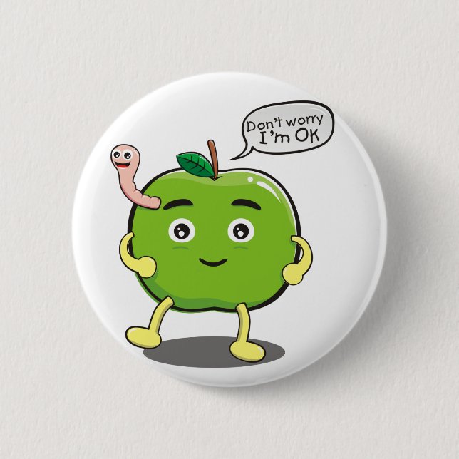 niedlicher Apple mit niedlichem Wurm Button (Vorderseite)