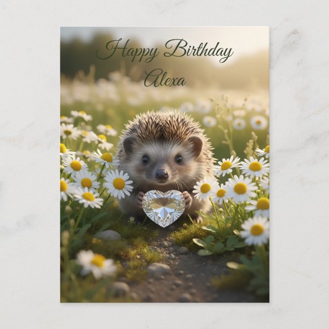 Niedlicher April-Igel mit Diamantherz Postkarte (Vorderseite)