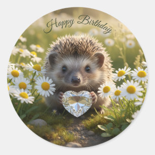 Niedlicher April-Igel mit Diamantherz Runder Aufkleber