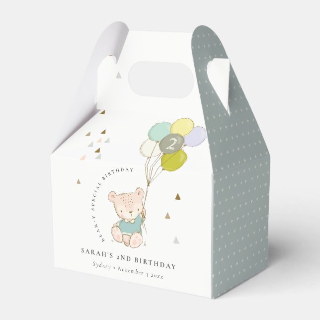 Niedlicher Aqua Blue Bär Ballon Jedes Alter Geburt Geschenkschachtel (Vorderseite)