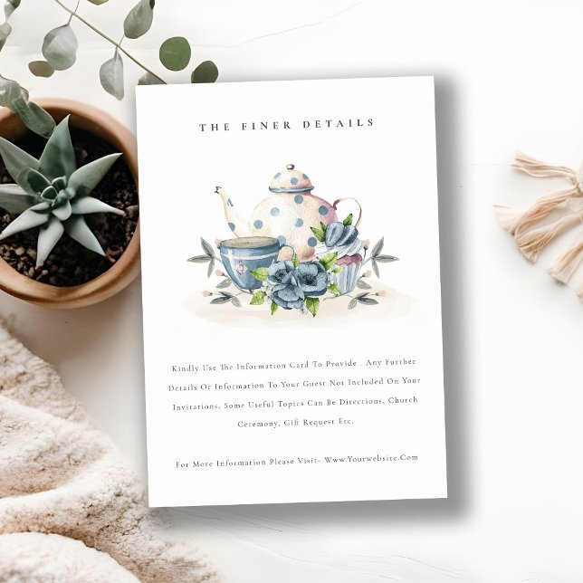 Niedlicher Aqua Blue Floral Teapot Hochzeitskalend Begleitkarte (Von Creator hochgeladen)