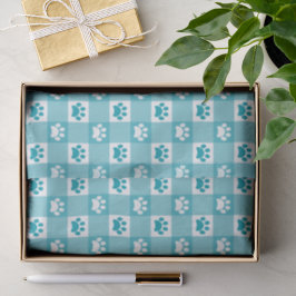 Niedlicher Aquamariner Gingham mit Paw Prints Seidenpapier