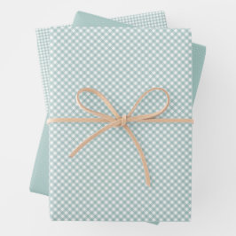 Niedlicher aquamariner Gingham und Dots Geschenkpapier Set