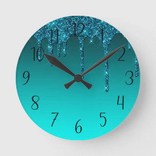 Niedlicher Aquamariner Glitzer-Runde Uhr
