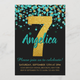 Niedlicher Aquamariner Gold Glitzer Black Confetti Einladung